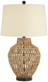 San Marcos Modern Coastal Table Lamp 27" Tall Natural Wicker Black Metal Oatmeal