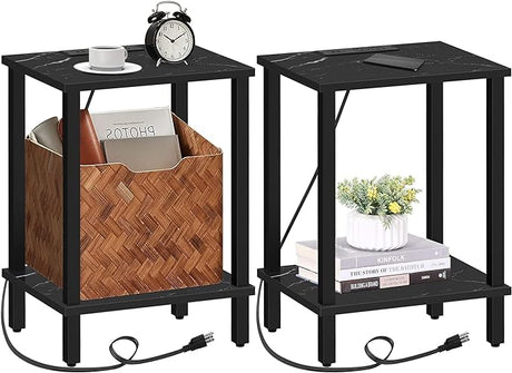 End Table with Charging Station, Set of 2, Side Table with USB Ports and Outlets, Nightstand