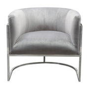 Accent Chair with Stainless Steel Frame in Grey Velvet
