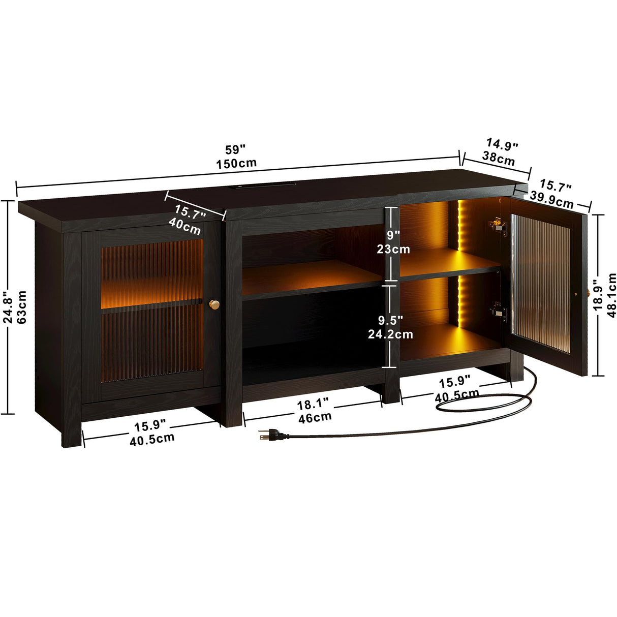 TV Stand for 65 inch TV, Entertainment Center with Power Outlet and LED Light,