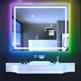 LED Mirror for Bathroom, 48"X40" with 8 RGB Backlit +3 Front Lit, Anti-Fog, Lighted