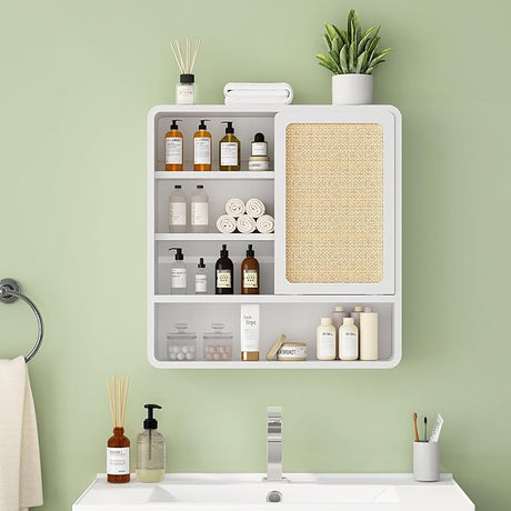 Wall Bathroom Cabinet with Flax Sliding Door, Wood Medicine Cabinet