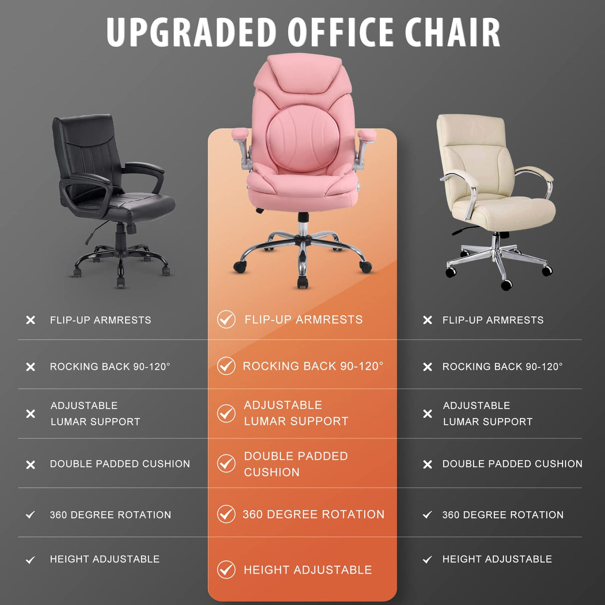 Ergonomic Executive Office Chairs with Adjustable Lumbar Support, 90-120° Rocking