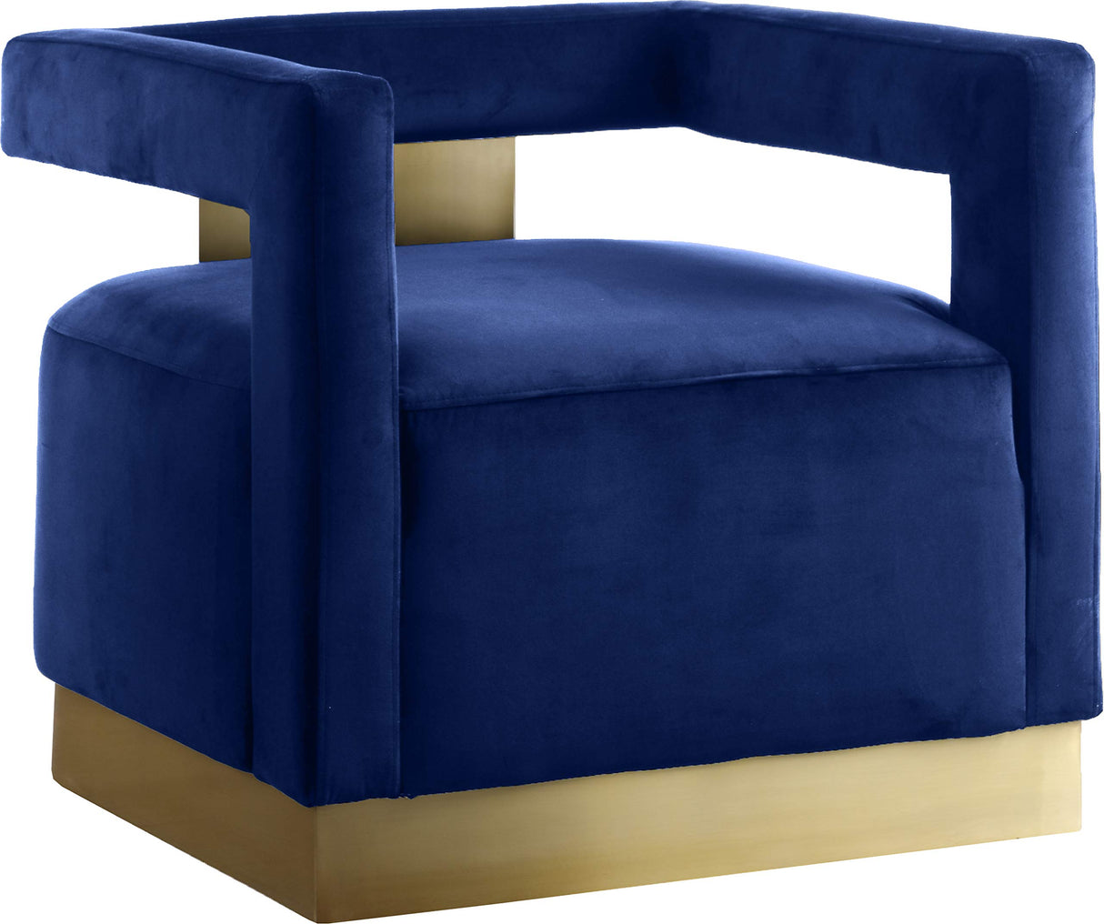 Meridian Furniture Armani Collection Modern | Contemporary Velvet Upholstered Accent Chair with Sturdy Steel Base and Back in Gold Finish, 31.5" W x 28" D x 28" H, Navy