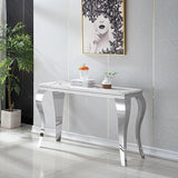 47 inch White Marble Coffee Table with Mirrored Stainless Steel Metal Legs