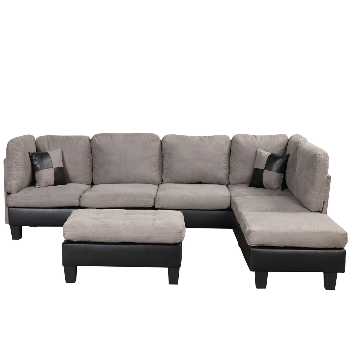 Modern 3 Piece Microfiber and Faux Leather L Shaped Sectional Sofa with Reversible