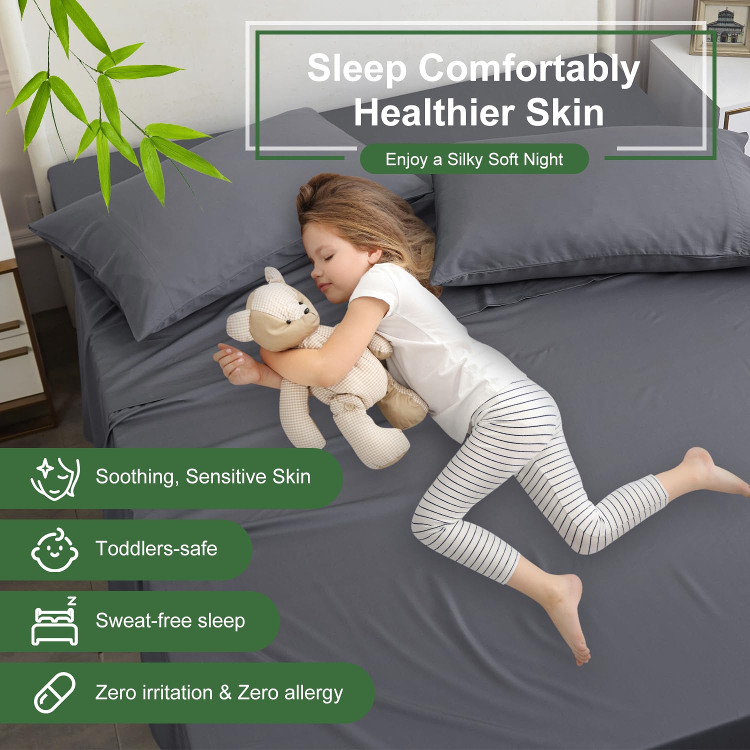 Deep Pocket King Sheets, Rayon Derived from Bamboo, Extra Deep Pocket up to 18"-24",