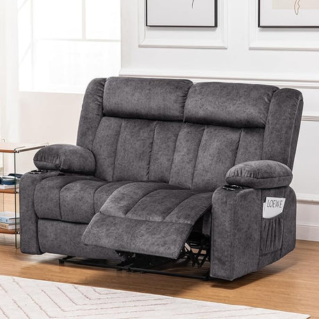 Manual Recliner Chair Set，Fabric Reclining Sofa Chair with Cup Holders,