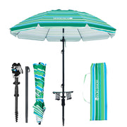 7ft Heavy Duty High Wind Beach Umbrella With Foldable Table & Hook