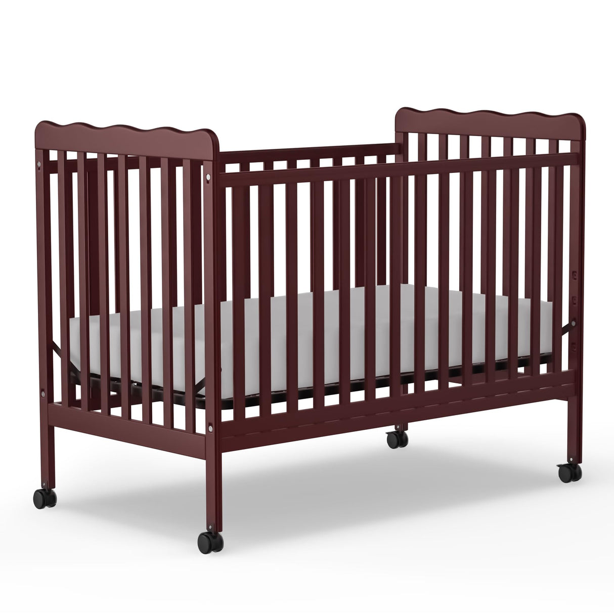 Crib, 3-in-1 Convertible Crib Wood Full Size Toddler Bed with Locking Wheels for Nursery