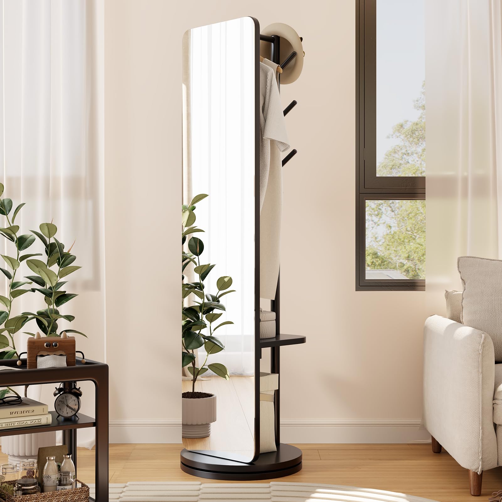 70x19 Full Length Floor Mirror with Stand - Solid Wood Swivel Mirror