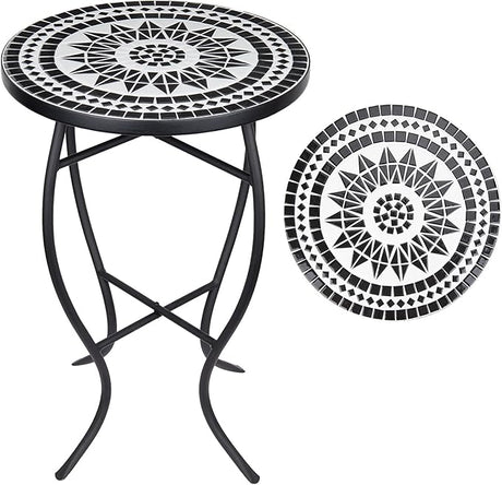 Mosaic Outdoor Side Table, 14" Round Folding Plant Stand for Patio Garden