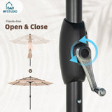MFSTUDIO 10ft 3 Tier Solar Patio Umbrella, Outdoor Market Umbrellas with 24 LED Lights, Auto-tilt, Sun Shade for for Backyard Deck Garden, Blue & Green