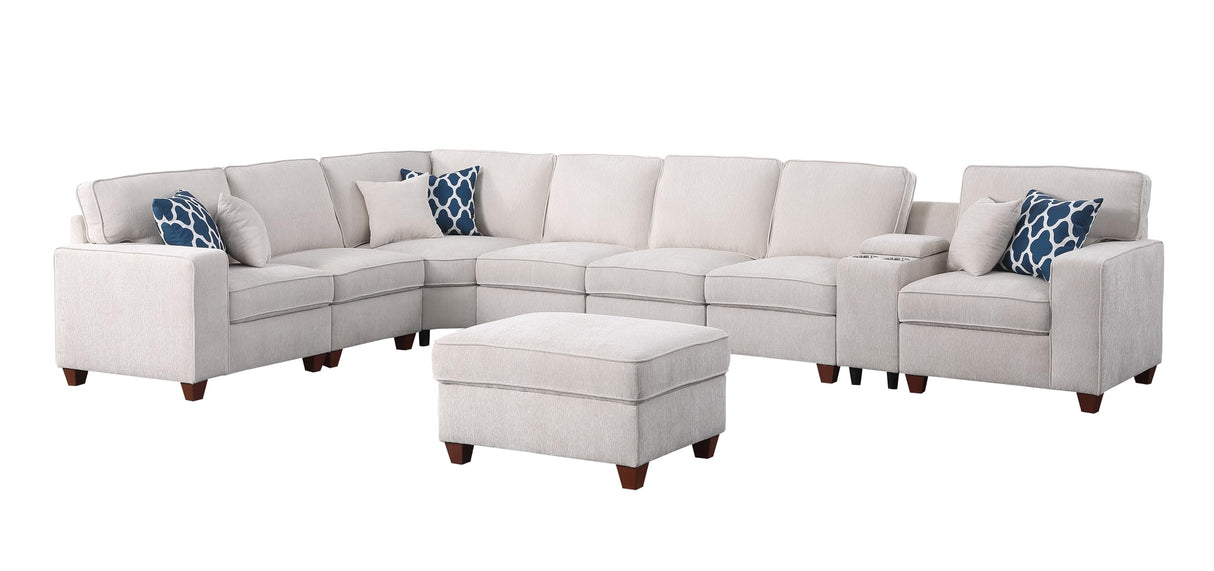 L Shape Chenille Modular Sectional Sofa with Ottoman, 9 Pieces Upholstered Couch