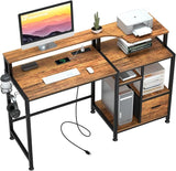 Computer Desk with Drawers, Home Office Desk with Printer Shelf, 55 inches White Desk