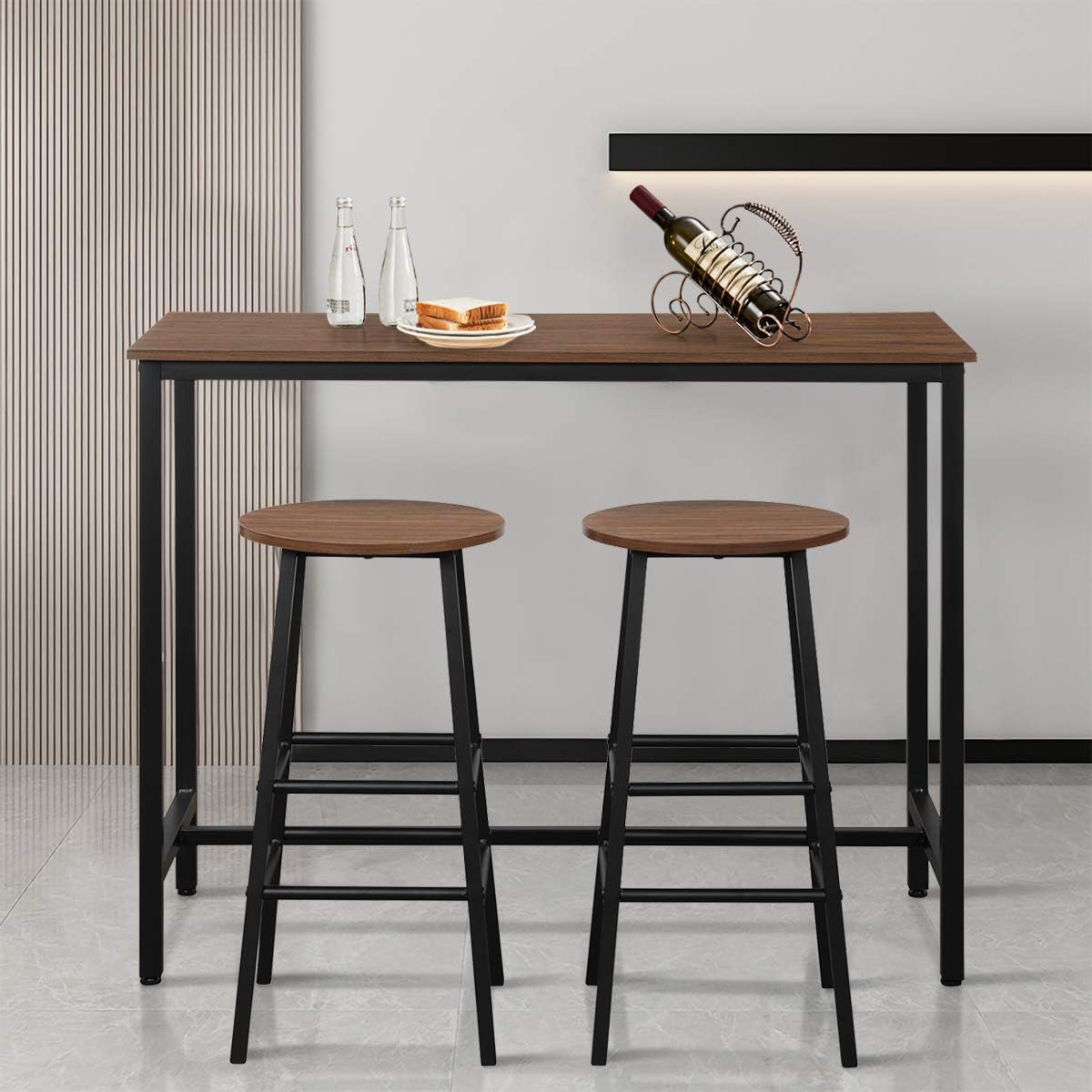 3-Piece Pub Table Set, Bar Table with 2PCS Backless Bar Stools