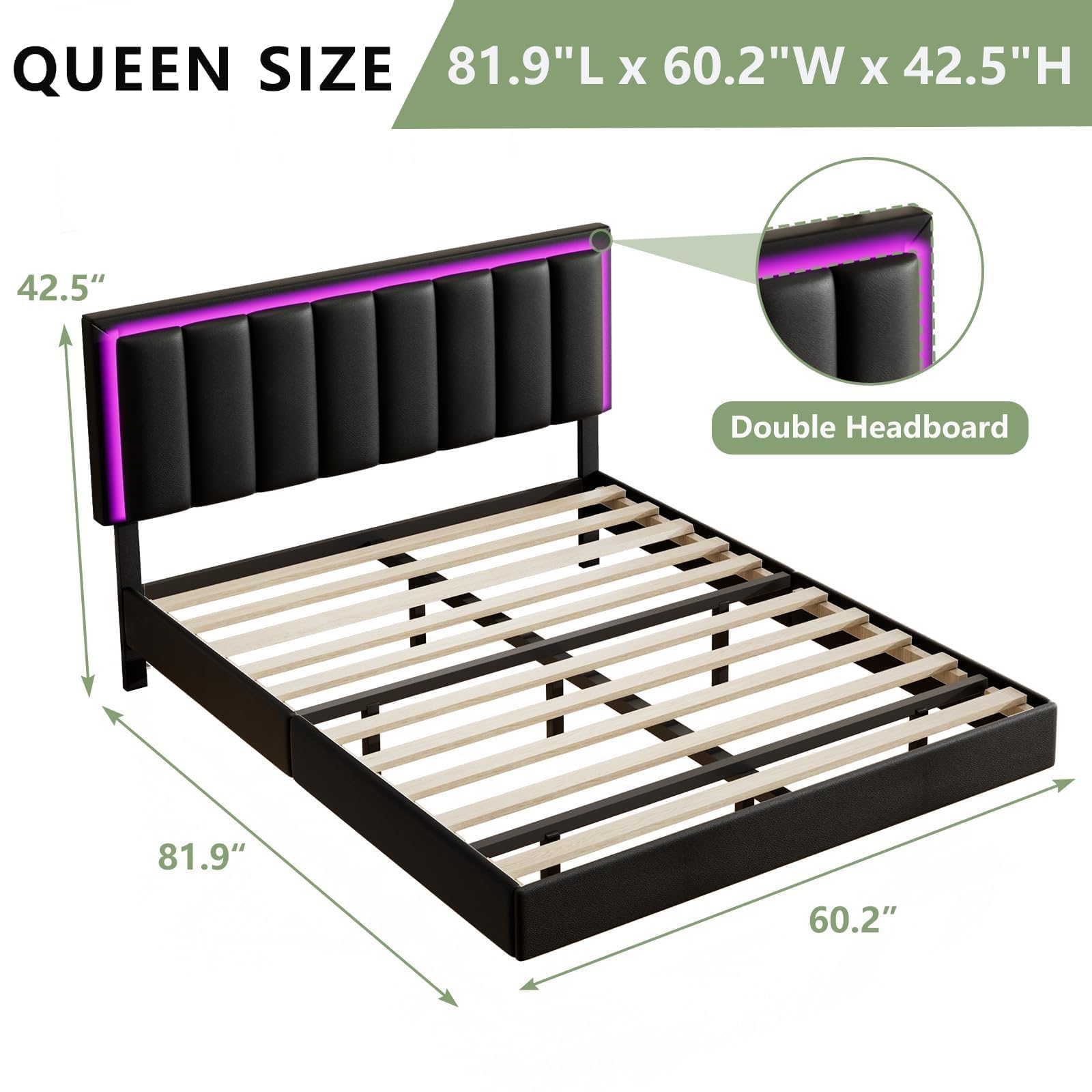 Queen Floating Bed Frame with RGB LED Lights