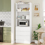 73.23'' Tall Storage Cabinet Bookcase with 3 Drawers and 3-Tier Open Shelves Wooden Bookshelf Kitchen Pantry