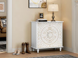 Accent Cabinet with 2 Doors, Decorative Storage Cabinet with Carved Flower Pattern