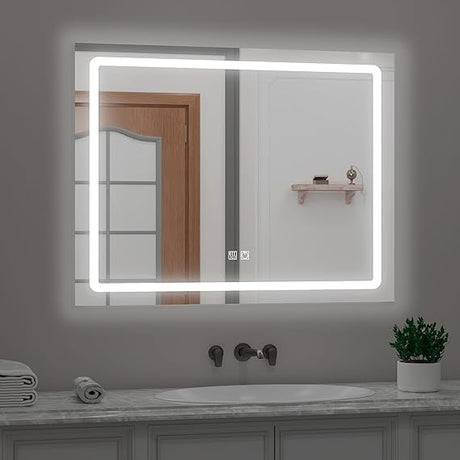 for Bathroom 28 x 36 Inch Lighted Bathroom Mirror Wall Mount Mirror, Frameless LED