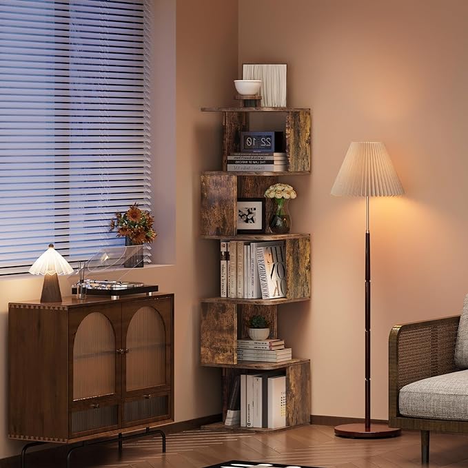 5-Tier Bookshelf, S-Shaped Z-Shelf Bookshelves and Bookcase,