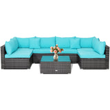 7 Pieces Patio Furniture Set, Patiojoy All-Weather Outdoor Rattan Sectional Sofa Set