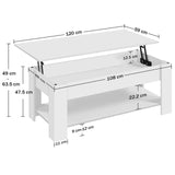 Coffee Table with Hidden Compartment and Storage Shelf, Rising Tabletop Dining Table