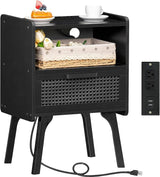 Rattan Nightstands Set of 2 with Charging Station