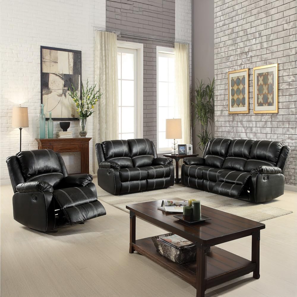 Zuriel Motion Loveseat in Black Synthetic Leather