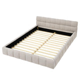 Queen Size Bed Frame, Chenille Upholstered Platform Bed with Cloud Soft Headboard