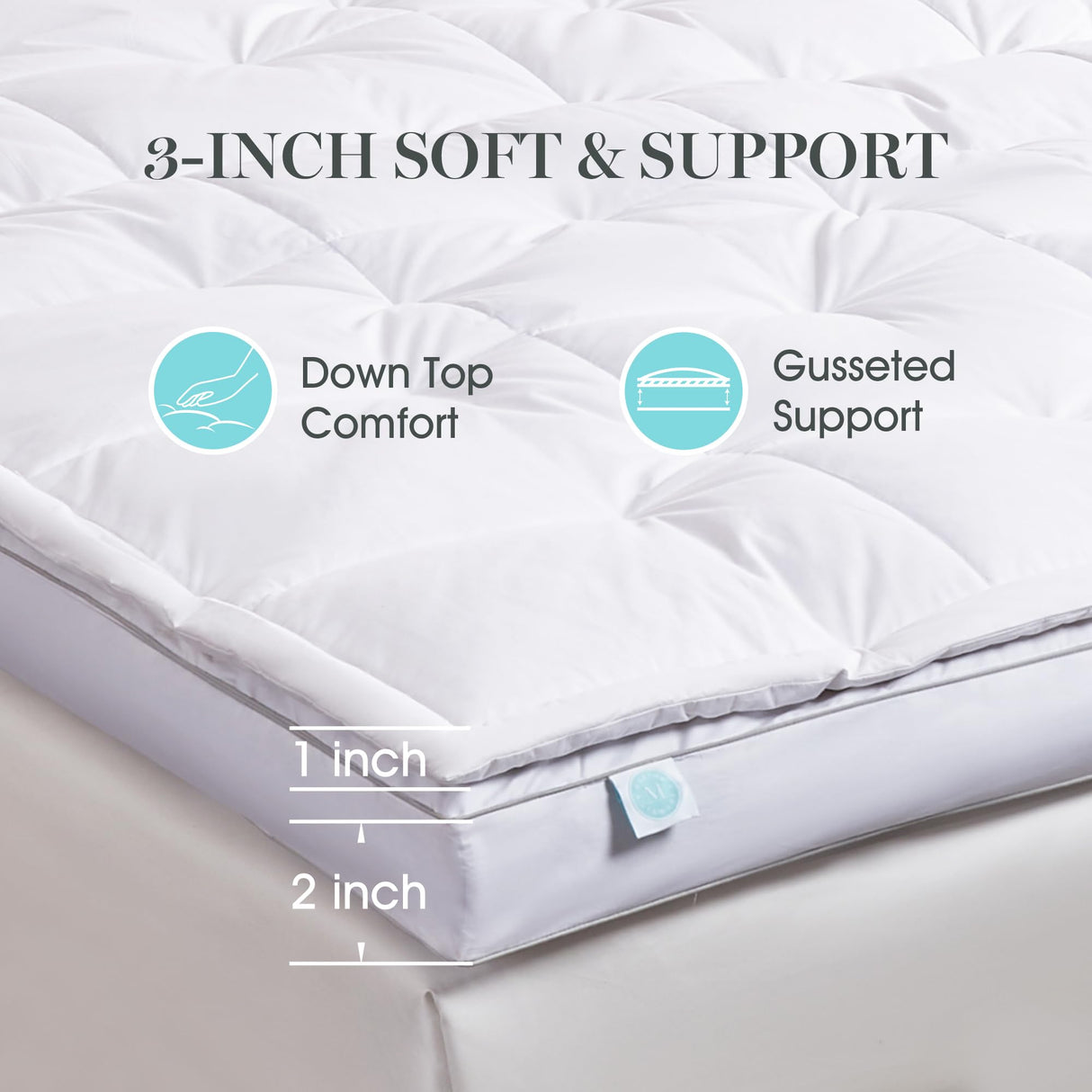 3 Inch White Down Mattress Topper - Queen Size White Feather