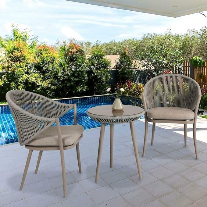 3 Piece Outdoor Patio Bistro Set, Patio Furniture Set for 1 Iron Patio Table and 2 Dining