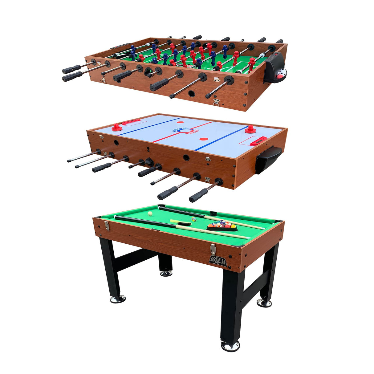 3-in-1 Multi Game Table (Brown) - Combo Game Table Set - Billiards, Air-Hockey