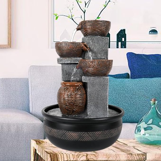 5.7''H Tabletop Water Fountain with LED Lights - Peaceful and Relaxing Water Sound