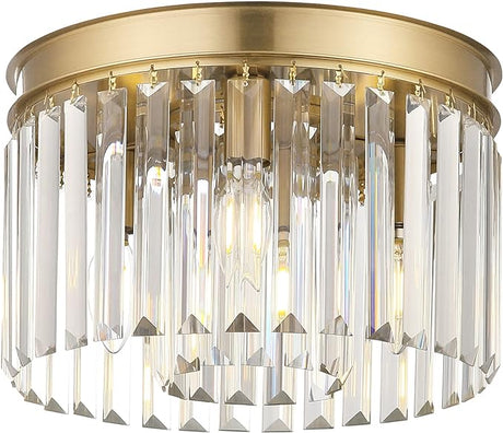 Mount Ceiling Light, 12 Inch Crystal Gold Light Fixture, 3-Light Modern Chandelier