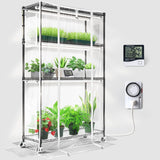 Barrina Mini Greenhouse with LED Grow Light for Indoor Plant, 4-Tier Portable Metal Plant Stand with Wheels, Plant Shelf with Tent, 6Pcs Plant Light with Timer and Thermo-Hygrometer, 35.4x13.8x59IN