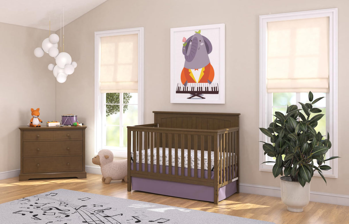 Child Craft Sheldon Crib and Dresser Nursery Set, 2-Piece, Includes 4-in-1 Convertible Crib and 3-Drawer Dresser, Grows with Your Baby (Cocoa Bean Brown)