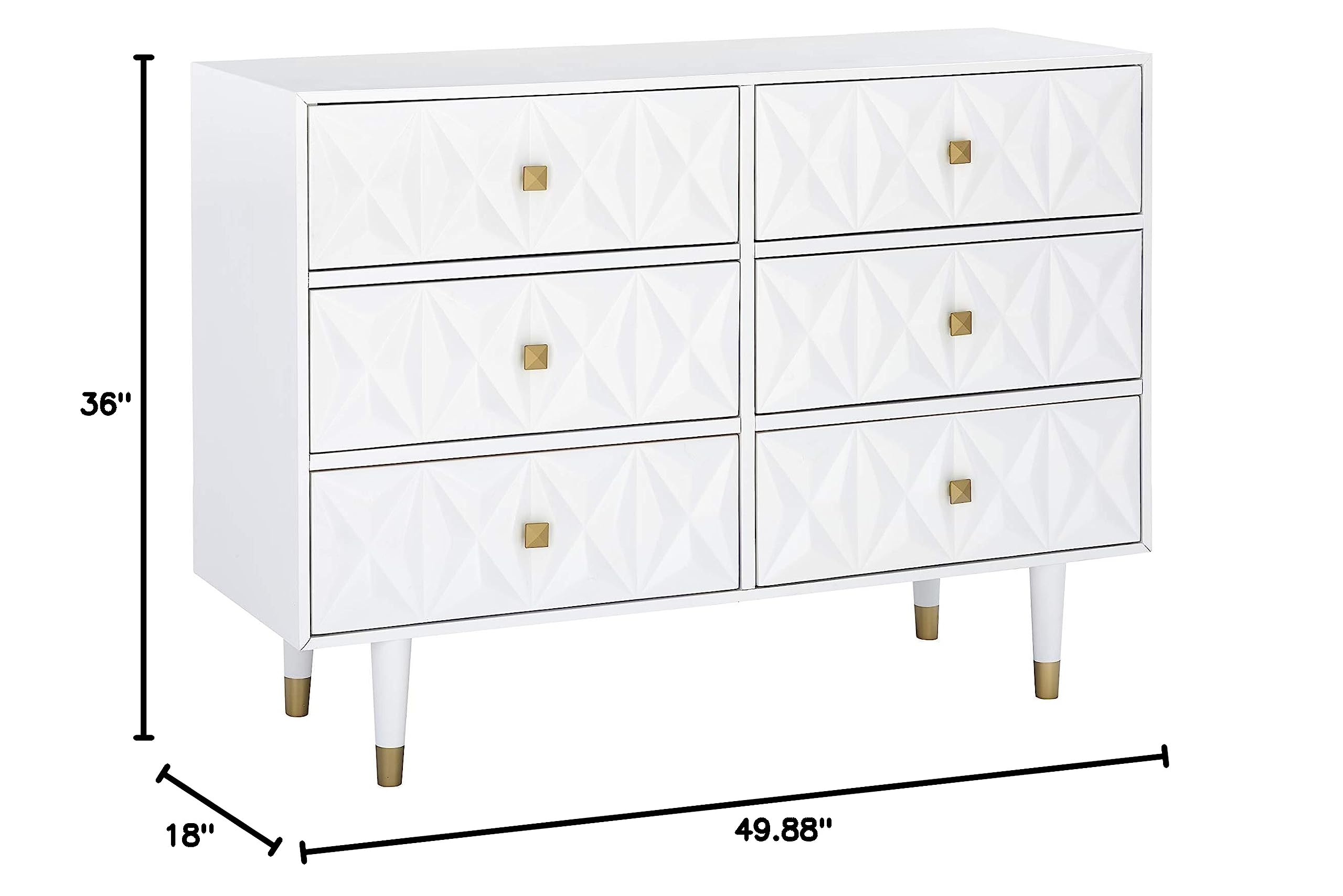 Home Décor Sheerah Six Drawer Geo Texture White Dresser, Gold