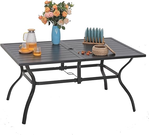 Round Patio Table, Black Metal Outdoor Dining Table for 4