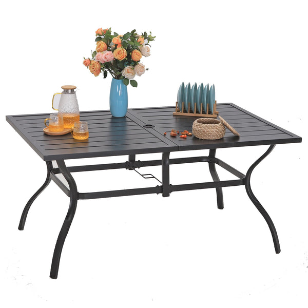 Outdoor Patio Table for 6 People, Rectangular Metal Patio Outdoor Dining Table, Black Steel