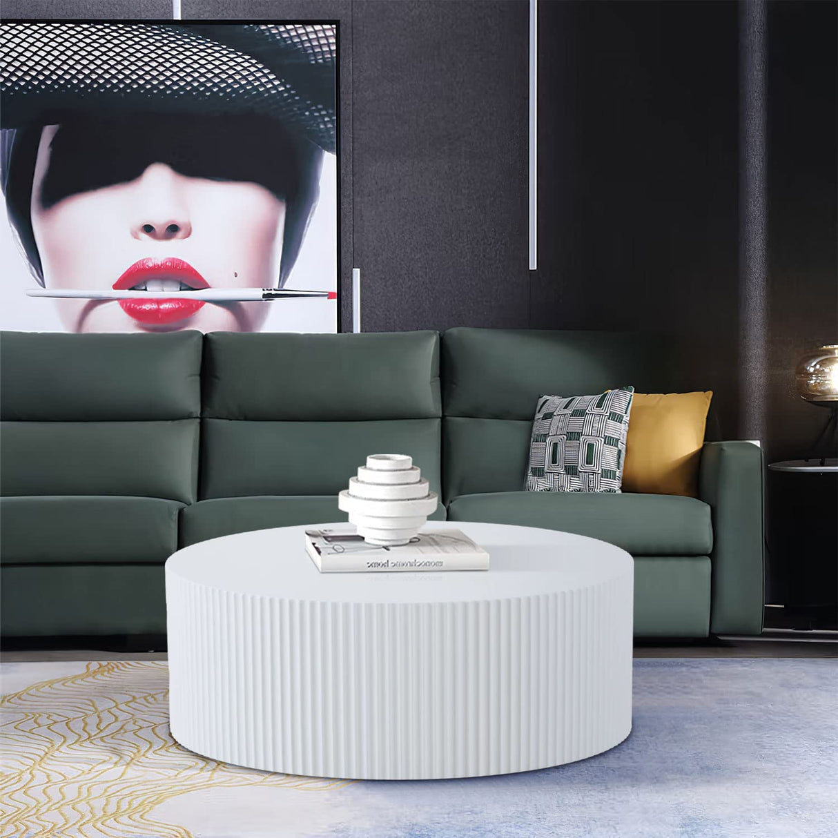 White Round Drum Coffee Table Modern Large Round Coffee Table Wood Side