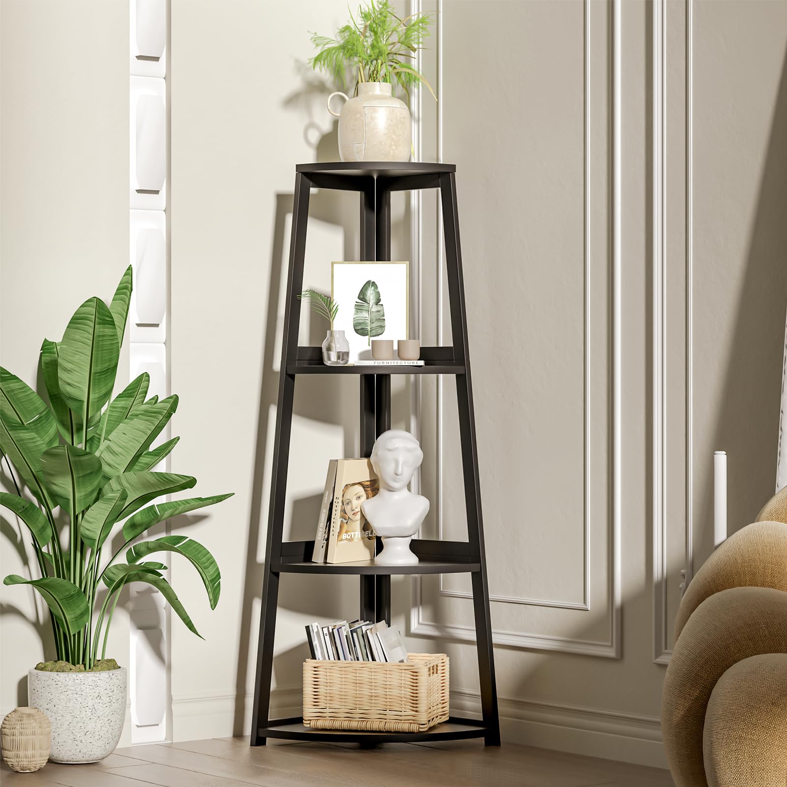 ModiCorner 4-Tier Black Corner Ladder Shelf