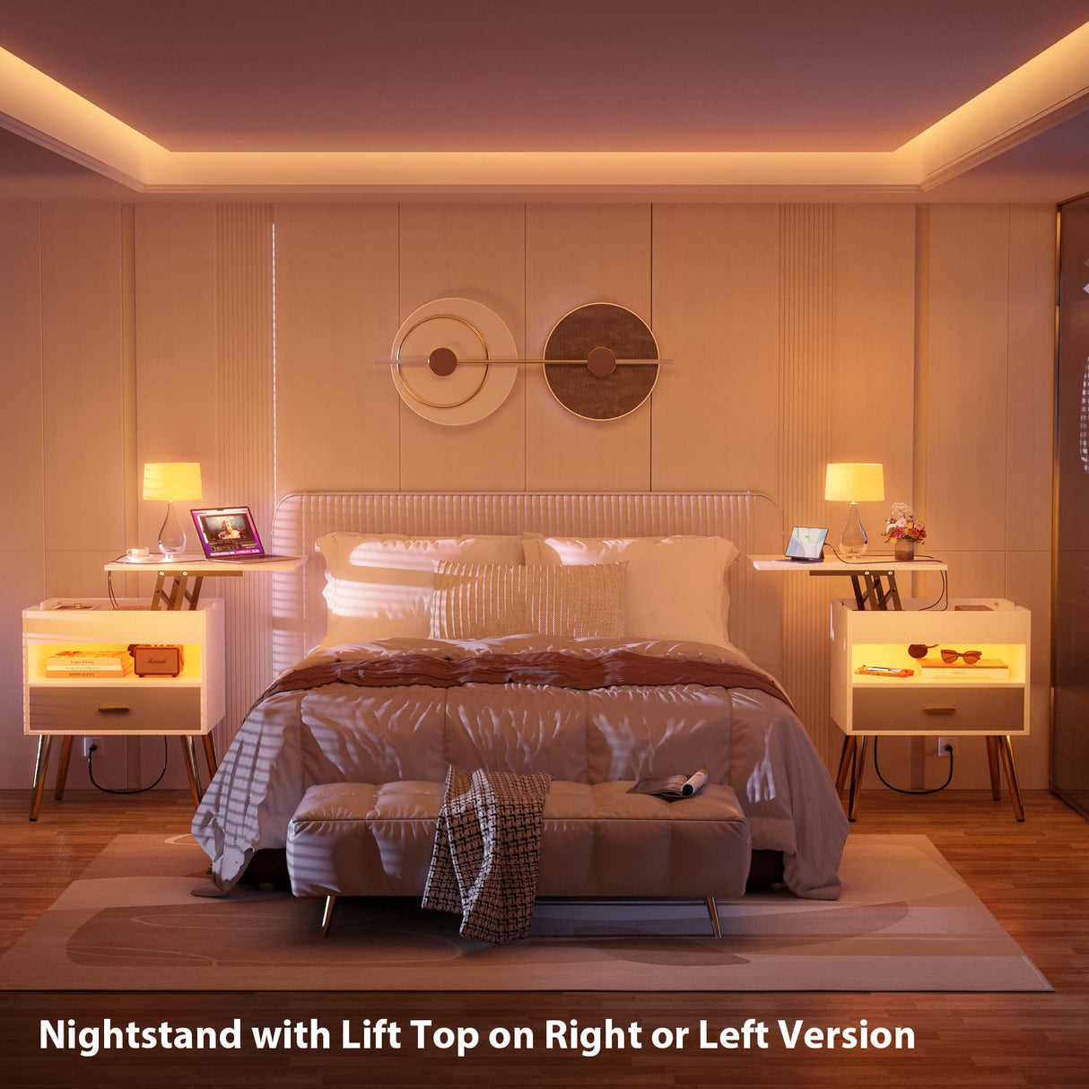 35'' Nightstands Set of 2 with Reversible Lift Top, Large Night Stand