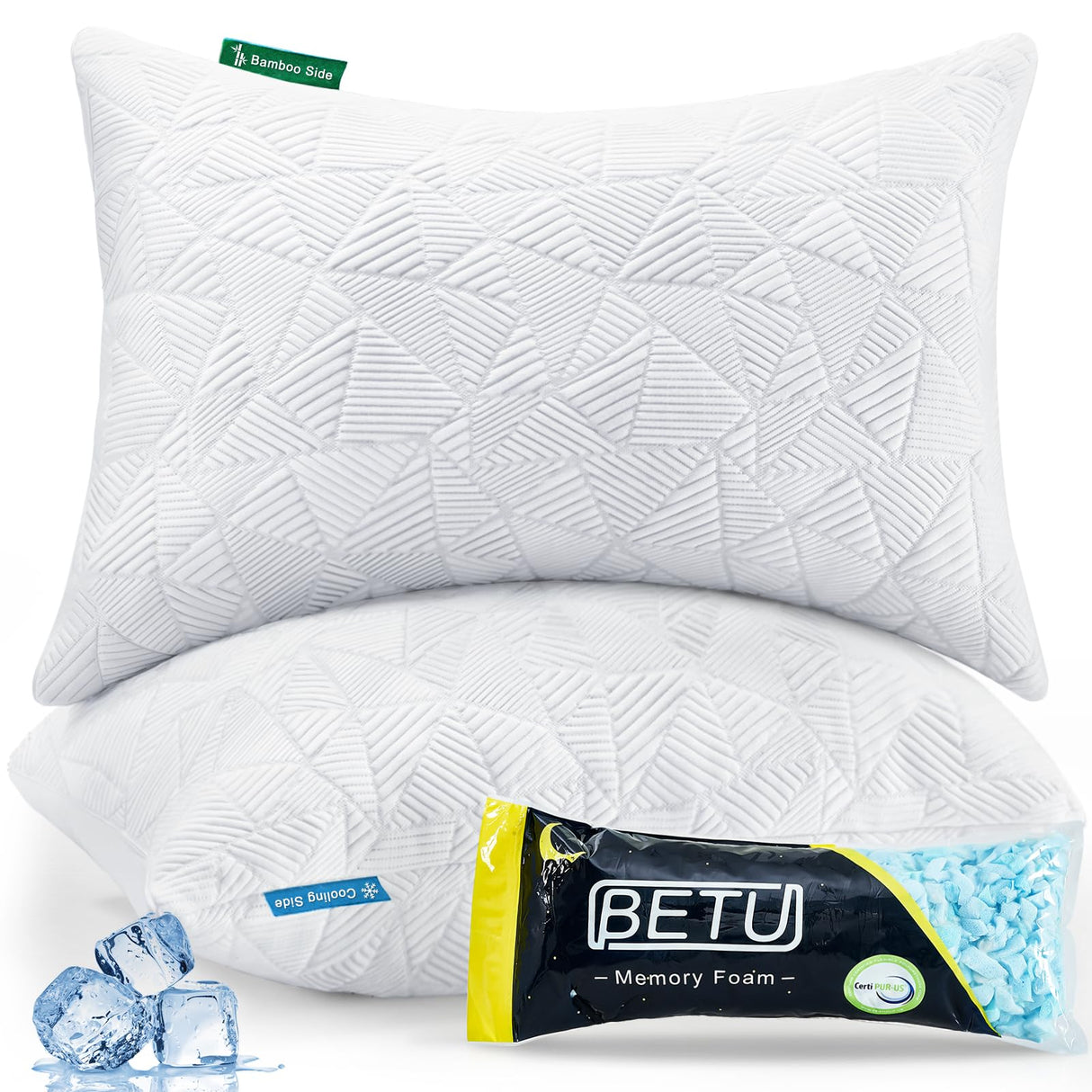 Cooling Pillows Queen Size Set of 2, Shredded Memory Foam Cool Pillows for Hot Sleepers,