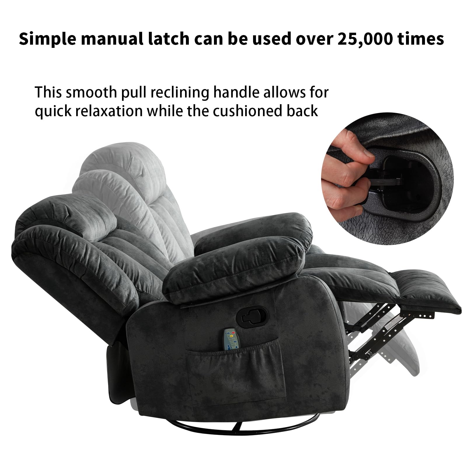 ThermaGlide Massage Swivel Rocker Recliner Chair with Heat & Storage Pocket