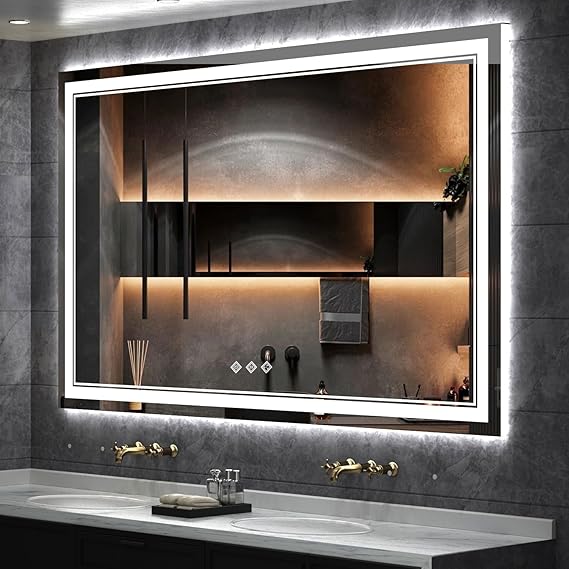60x36 Inch Black Framed LED Bathroom Mirror with Anti-Fog