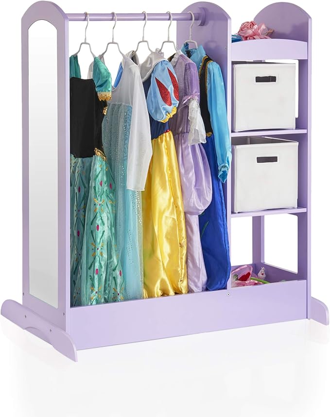 See and Store Dress-up Center – Gray: Kids Dramatic Play Storage Armoire with Mirror