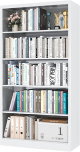 5 Tier Metal Bookshelf, 66" Tall Bookcase, Adjustable Bookshelves and Bookcases