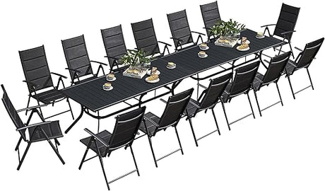 Outdoor Patio Dining Set with 8 Folding Portable Chairs and 1 Rectangle