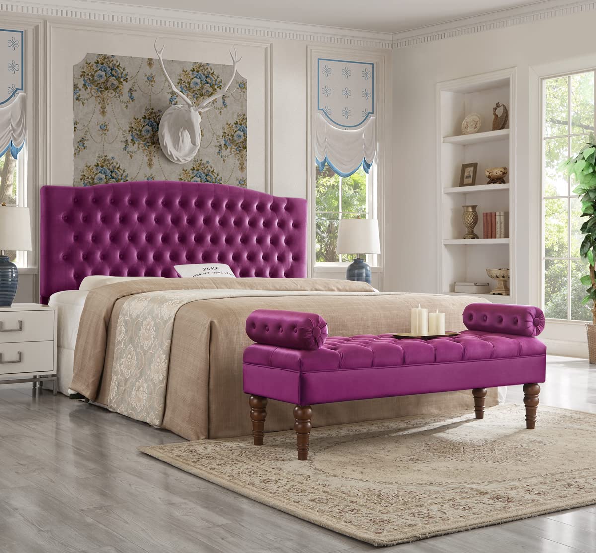 Violet End of Bed Bench,Velvet Long Bench for Bedroom